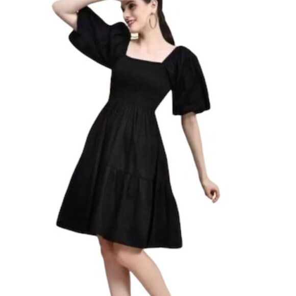 GAP Cottage Core Dress Women's Size Medium Puff Sleeve Smocking Stretchy Short - Picture 2 of 11